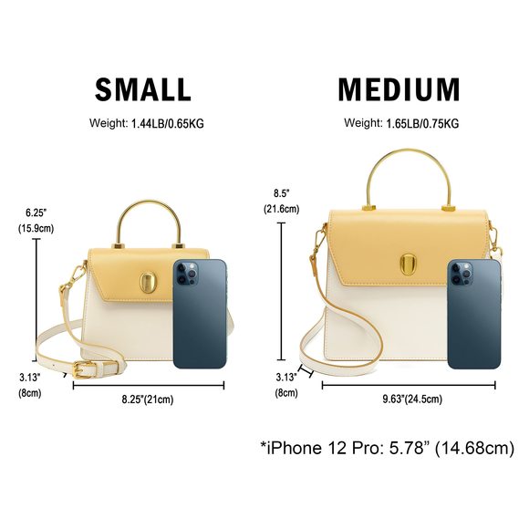Mini Gold Top Handle Satchel, Crossbody Shoulder Bag, H20840602 - White/Yellow - Picture 7 of 8